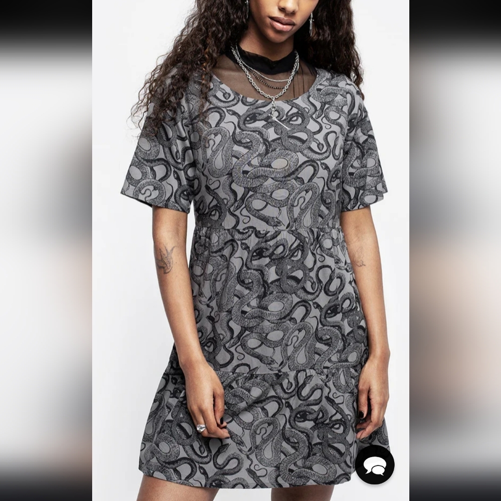 Ophidia Snakes Print Mini Smock Dress - Grey